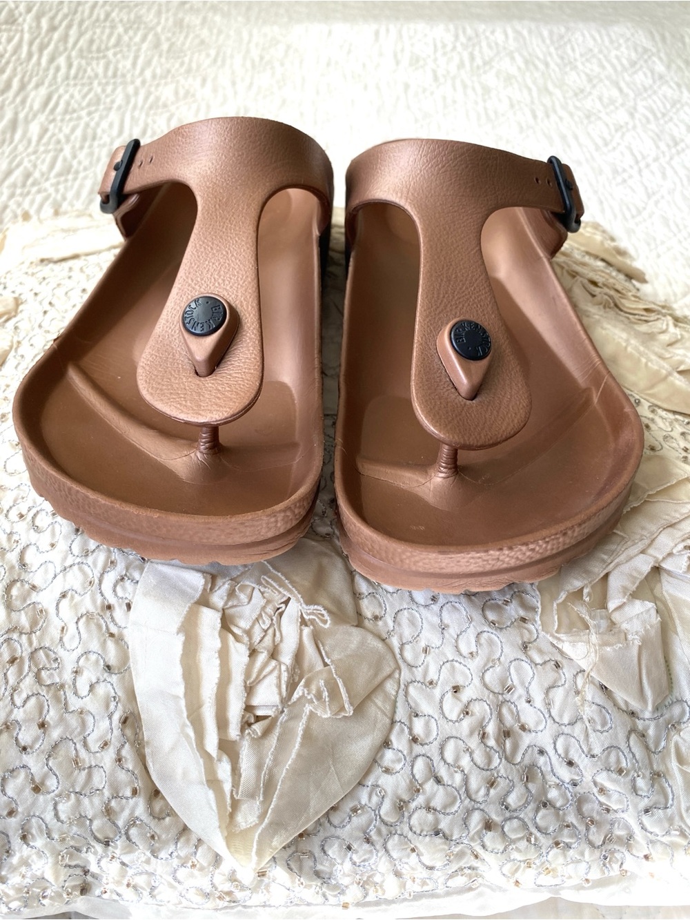 Birkenstock Gizeh EVA Sandals Bronze Gold Metallic Vibe Thong Sandal EU38 - Picture 5 of 16